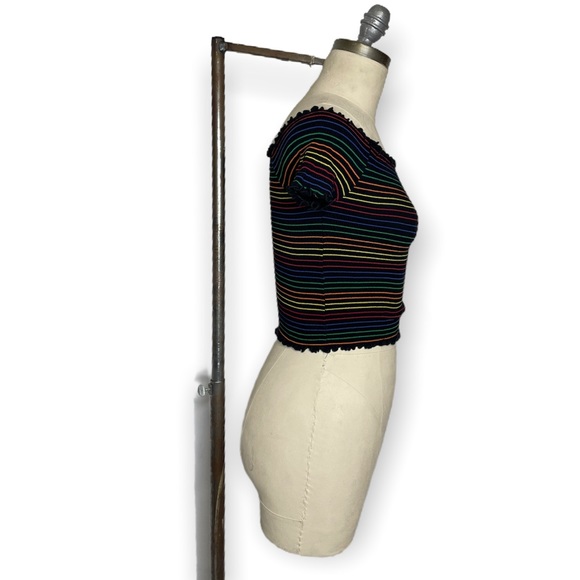 Heart & Hips Rainbow Striped Ruched Stretched Crop Top sz M - Picture 6 of 15